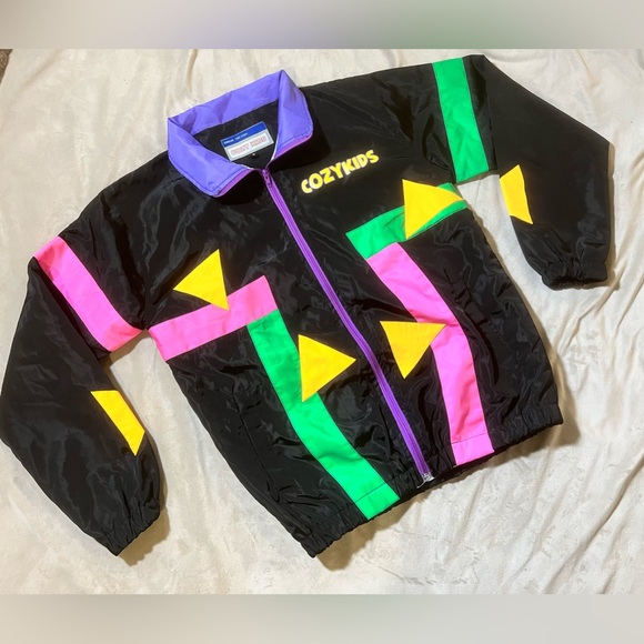 Vtg 80s 90s Jacket Cozy Kids Snow Coat Pink Color Block Girl Youth Small - Picture 1 of 11